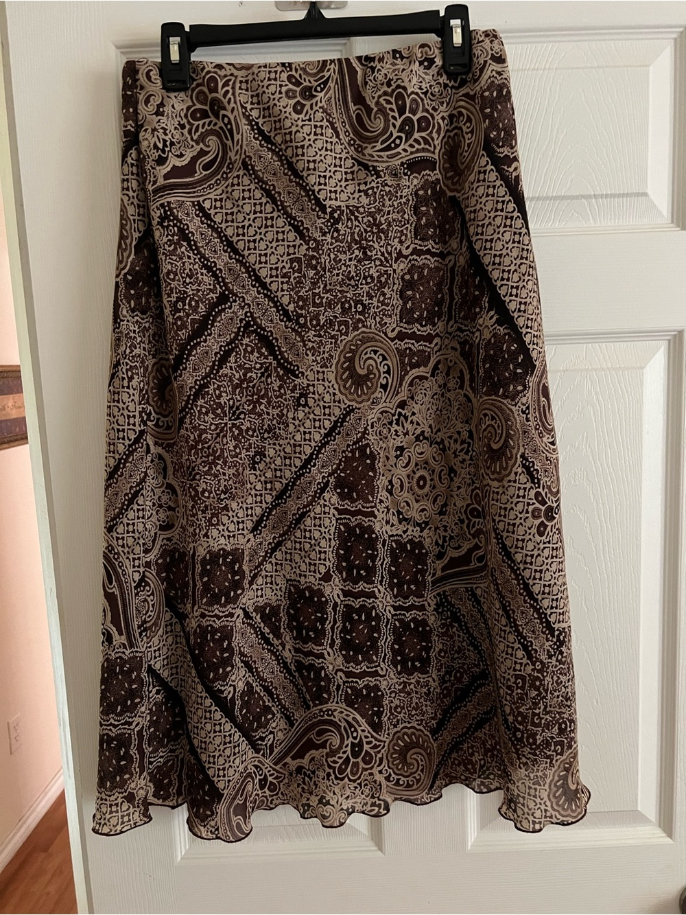 Kathie Lee Collection Brown and Cream Paisley Midi Skirt Size 16